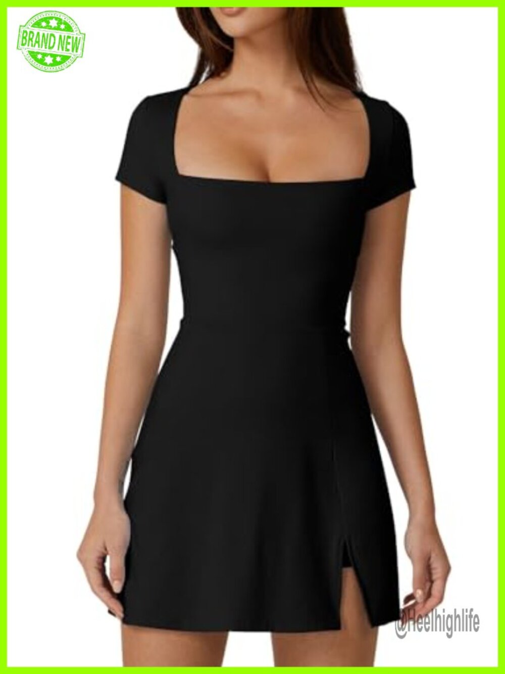 Women's Square Neck Tennis Dress with Built-in Shorts and Pockets